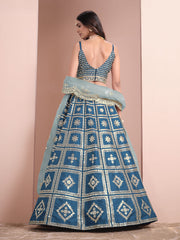 Blue Embroidered Art Silk Festive Lehenga Choli