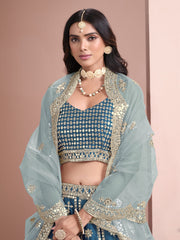Blue Embroidered Art Silk Festive Lehenga Choli