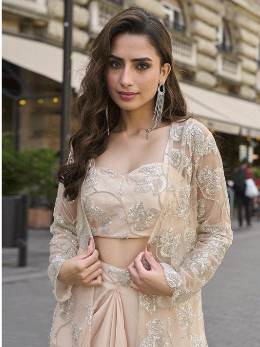 Crepe Silk Salwar Suit In Peach