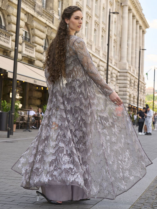 Indo Western Grey Jacket and Dhoti Style Dress