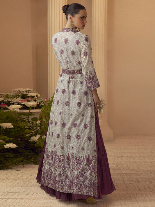 Lilac Trendy Jacket Style Wedding Look Anarkali Suit