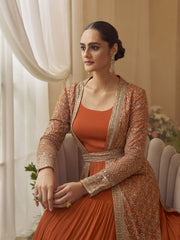 Orange Trendy Jacket Style Wedding Look Anarkali Suit