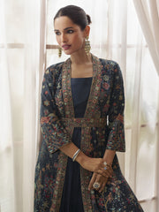 Blue Trendy Jacket Style Wedding Look Anarkali Suit