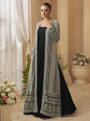 Embroidered Chinon Chiffon Gown in Black