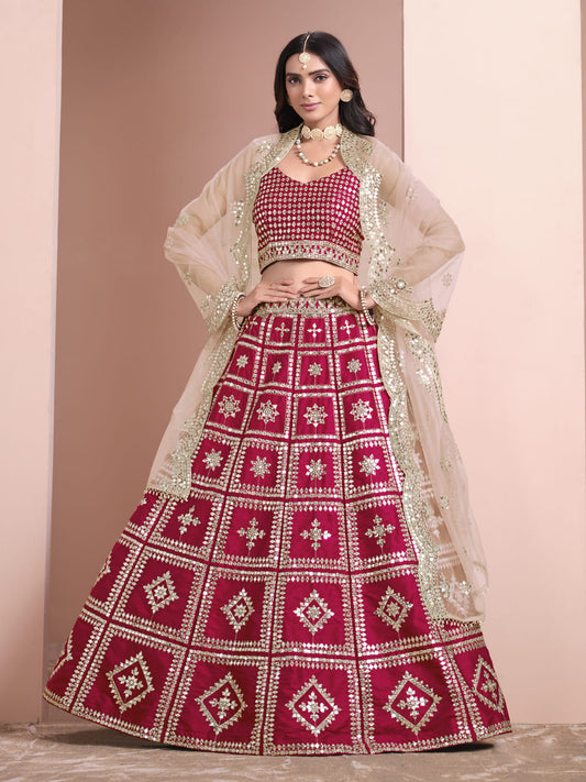 Pink Embroidered Art Silk Festive Lehenga Choli