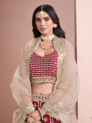 Pink Embroidered Art Silk Festive Lehenga Choli