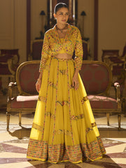 Excellent Yellow Georgette Lehenga Choli with Embroidered Work