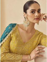 Yellow Multi Embroidered Function Wear Palazzo Suit