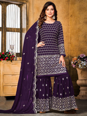 Purple Georgette Partywear Sharara-Style-Suit