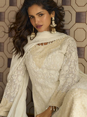 White Handwork Embroidery Palazzo Style Suit