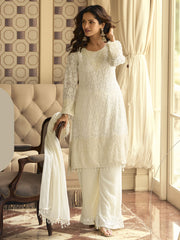 White Handwork Embroidery Palazzo Style Suit