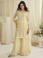 Cream Schiffli Embroidery Georgette Palazzo Suit