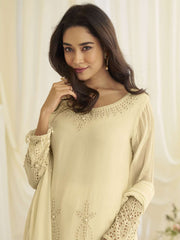 Cream Schiffli Embroidery Georgette Palazzo Suit