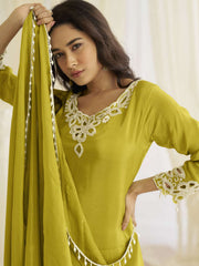 Lime Green Embroidery Farshi Shalwar Suit