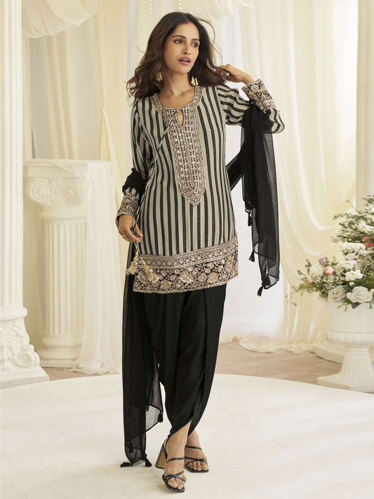 Black And White Embroidered Designer Tulip Pant Suit