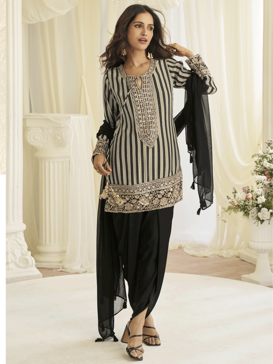 PARTY WEAR REAL GEORGETTE BLACK STRAIGHT SALWAR SUIT