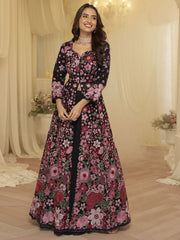 Embroidered Georgette Lehenga Style Suit in Black