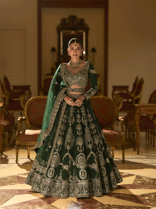 Green Premium Silk & Embroidered Designer Lehenga Choli