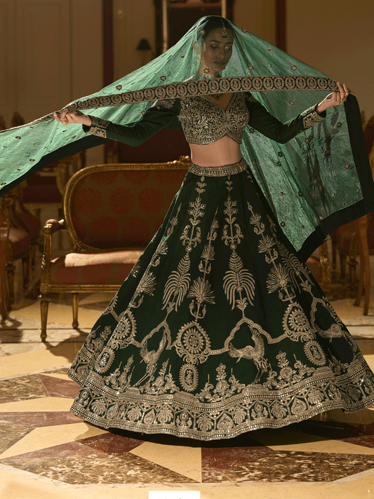 Green Premium Silk & Embroidered Designer Lehenga Choli