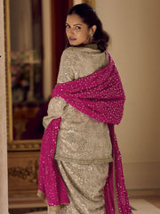 Stylish Beige Georgette Hand Embroidered Sequins Dhoti Suit