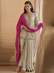 Stylish Beige Georgette Hand Embroidered Sequins Dhoti Suit