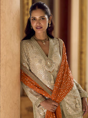 Elegant Beige Georgette Sequins Embroidered Dhoti Suit