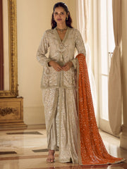 Elegant Beige Georgette Sequins Embroidered Dhoti Suit