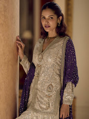 Fantastic Beige Georgette Hand Embroidered Sequins Dhoti Style Bottom