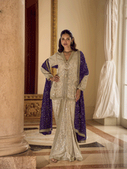 Premium Georgette Purple Heavy Hand Embroidered Dhoti Set