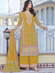 Yellow Embroidered Partywear Palazzo-Suit