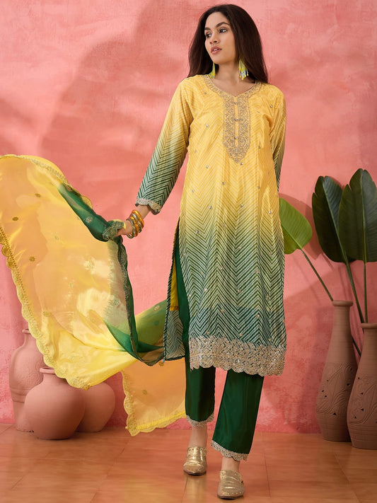 Yellow And Green Ombre Shaded Salwar Kameez