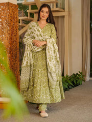 Green Digital Print Cottan Anaraki Style Suit