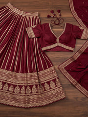 Dark Maroon  Premium Silk Thered Work Lehenga Choli