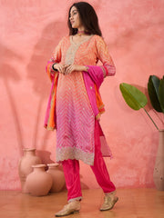 Orange and Rani Chinon Salwar Suit