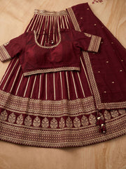 Dark Maroon  Premium Silk Thered Work Lehenga Choli