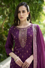 Ethnic Motifs Woven Design Zari Straight Kurta With Trousers & Dupatta