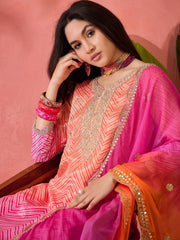 Orange and Rani Chinon Salwar Suit