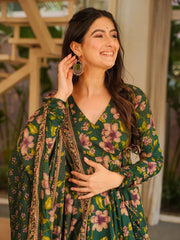 Dark Green Digital Print Cottan Anaraki Style Suit