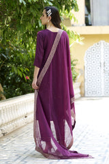Ethnic Motifs Woven Design Zari Straight Kurta With Trousers & Dupatta