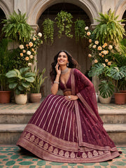 Dark Maroon  Premium Silk Thered Work Lehenga Choli