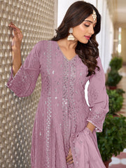 Pink Georgette High Slit Style Suit With Cudidar Pant