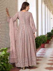Peach Georgette High Slit Style Suit With Cudidar Pant
