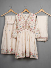 Cream Chinon Embroidered Sharara Suit