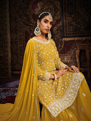 Yellow Georgette Partywear Sharara-Style-Suit