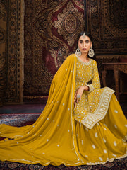 Yellow Georgette Partywear Sharara-Style-Suit