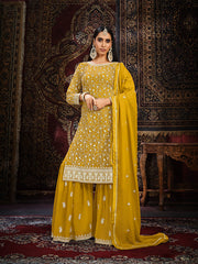 Yellow Georgette Partywear Sharara-Style-Suit