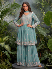 Pink Chinon Embroidered Sharara Suit