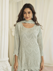 Grey Eid Style & Festive Wear Pant Style Salwar Suit