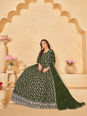 Mehndi Green Georgette Partywear Anarkali-Suit