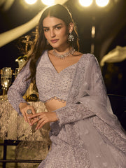 Lilac Net Reception Wear Lehenga Choli